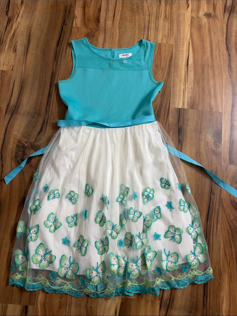 Speechless Teal and White Butterfly Tulle Dress